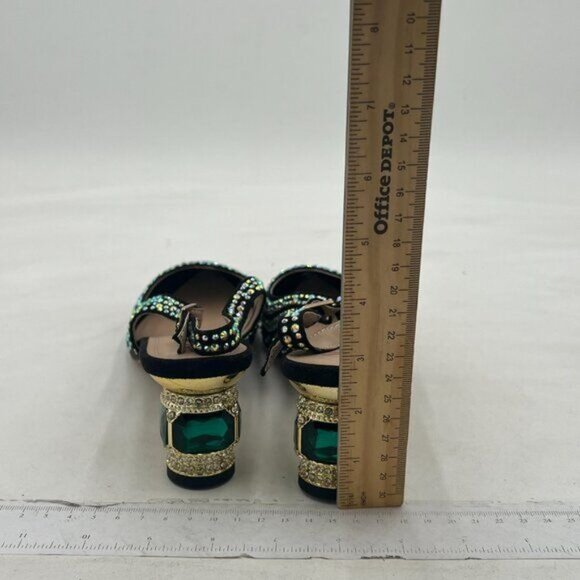 Women Pointed Toe Slingback Wedding Pumps Chunky Low Heel Rhinestone Sandals Cry - Picture 5 of 8